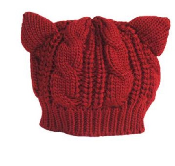 Bonnet d'hiver tricoté pour femmes avec oreilles bordeaux