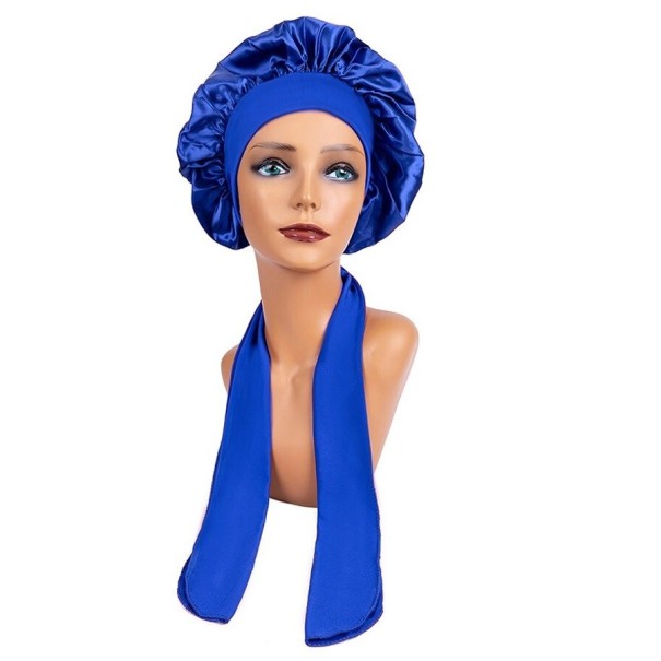Bonnet de nuit en satin pour femmes avec bandeau bleu foncé