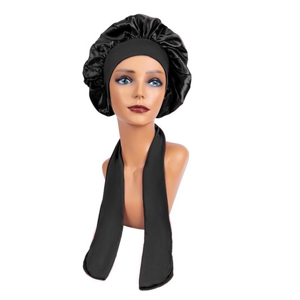 Bonnet de nuit en satin pour femmes avec bandeau noir