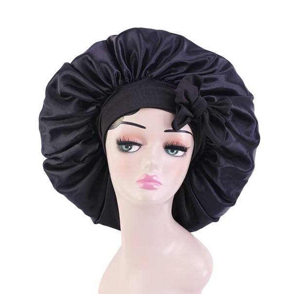 Bonnet de nuit en satin pour femmes noir