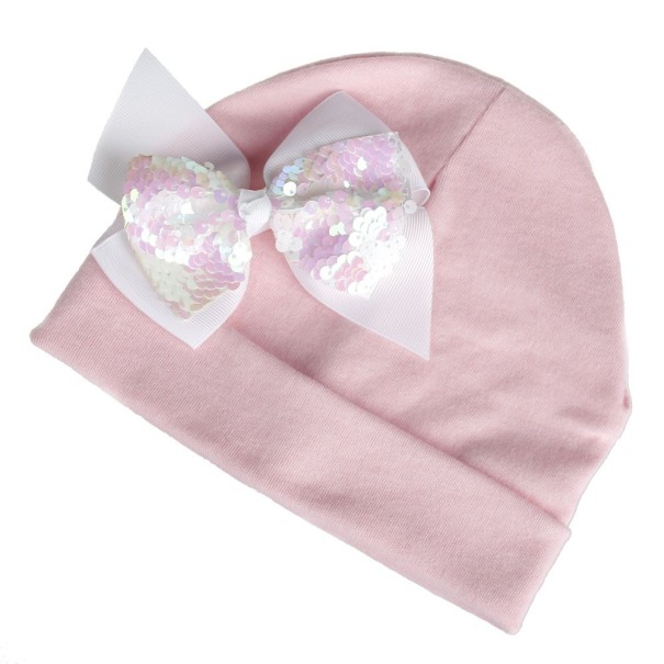 Bonnet en coton pour enfants avec nœud A497 rose