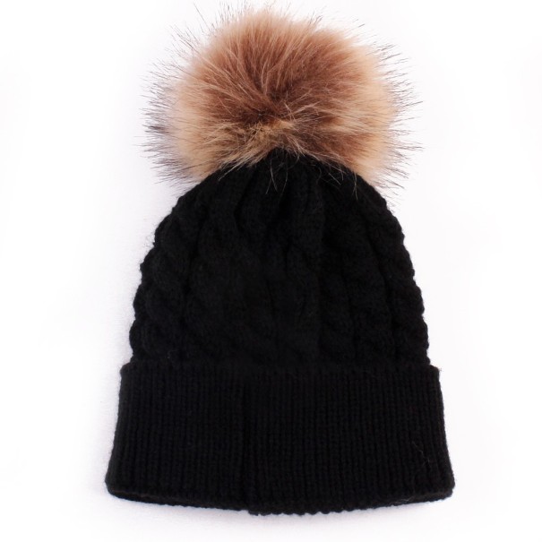Bonnet en tricot pour enfant avec pompon J857 noir