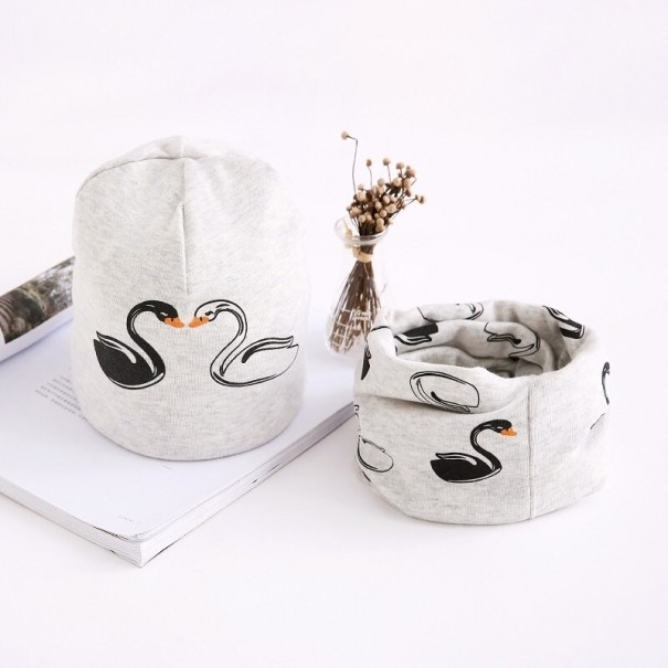 Bonnet et col en polaire pour enfant avec cygne gris clair 3-8 ans