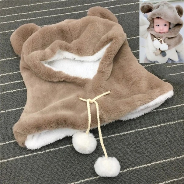 Bonnet et écharpe en peluche d'hiver pour enfants J868 café