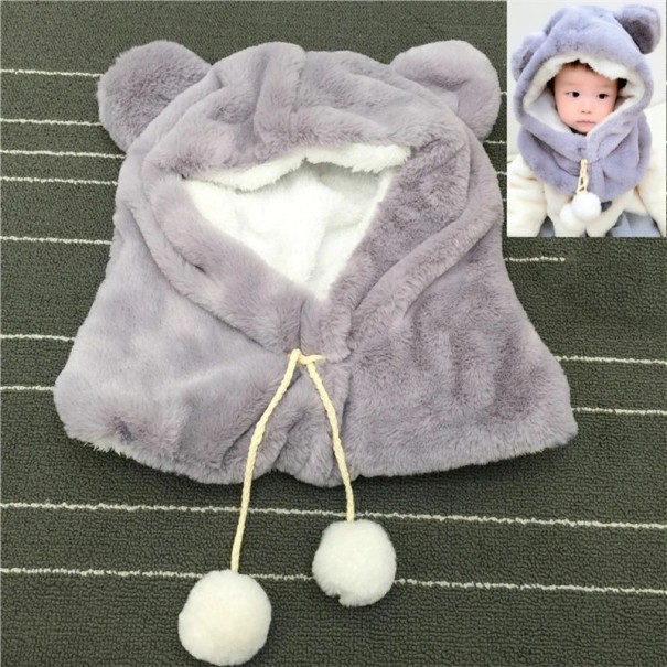 Bonnet et écharpe en peluche d'hiver pour enfants J868 gris