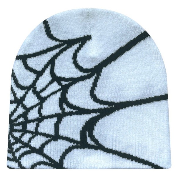 Bonnet tricoté universel 22 × 22 cm Pour hommes et femmes Style Y2K avec motif de toile d'araignée Bonnet à la mode Quatre Saisons blanc