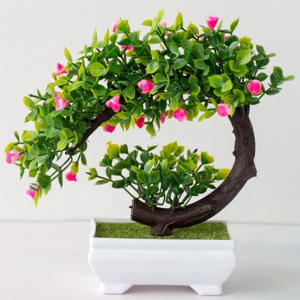Bonsai artificiale in vaso rosa