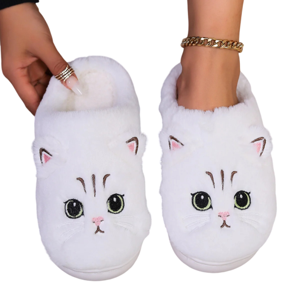 Bont pantoffels met kattenmotief 3D oren Zachte en warme pantoffels Leuke pantoffels voor de winter Origineel cadeau voor kattenliefhebbers wit 36-37