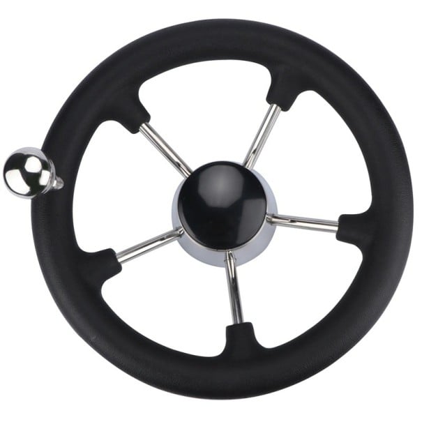 Bootsrad aus Edelstahl mit schwarzem Schaumstoff und drehbarem Ball Durchmesser 280 mm Nabe 17 bis 19 mm Neigung 28 Grad für Boot Yacht und Schlauchboot