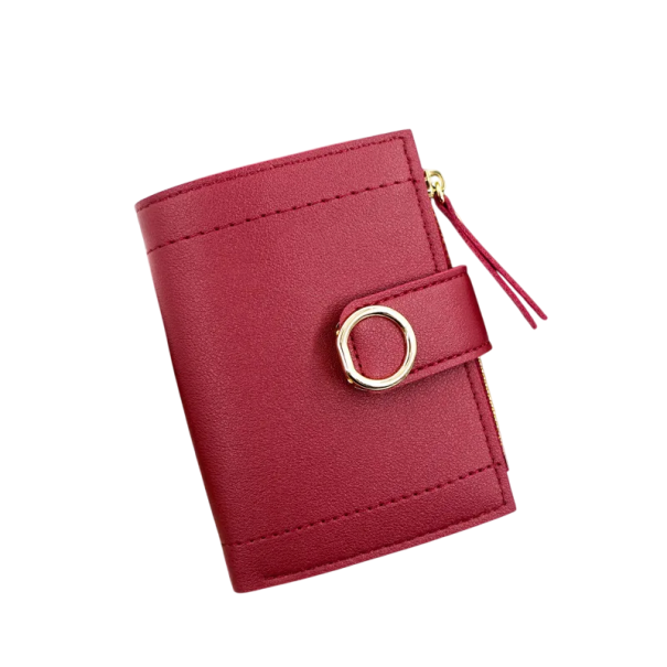 Bőr női pénztárca kerékkel 12x9,5x2 cm, elegáns és praktikus, 6 kártyanyílással, átlátszó rekesszel, zsebbel érméknek és bankjegyeknek piros