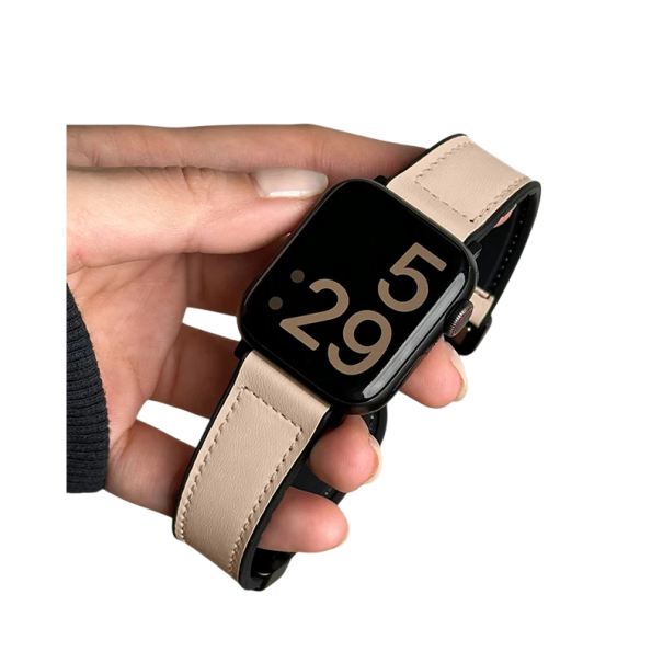 Bőr-szilikon szíj 42 44 45 46 49 mm az Apple Watch 1–10 SE SE2 Ultra sorozathoz Elegáns dupla rétegű kivitel klasszikus fém csattal Apricot