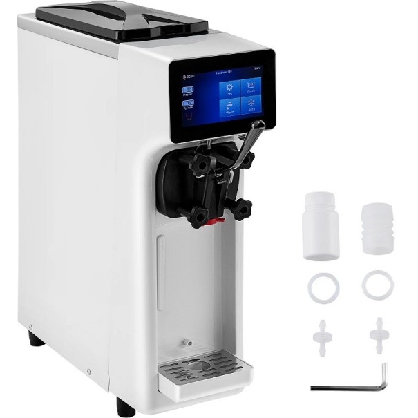Bordismaskine til 1 smag Professionel ismaskine 1000W Hvid ismaskine med touchskærm 55 x 21 x 68 cm 1