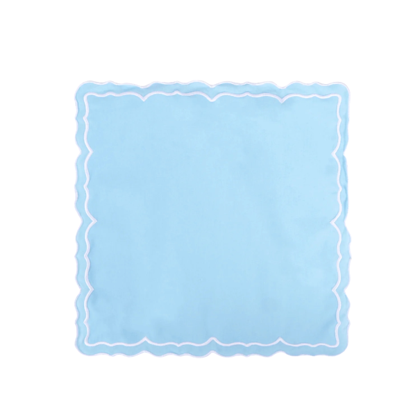 Bordstablett i bomull Fyrkant med broderad färgad kant 35,5 x 35,5 cm 100% bomull Dekorativ textilbordstablett blå