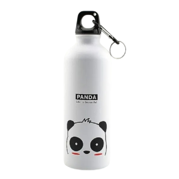 Børne aluminiums vandflaske 500 ml Vandreflaske til børn Drikkeflaske og låg Panda-motiv 21 x 6,5 cm Skolesportsflaske 1