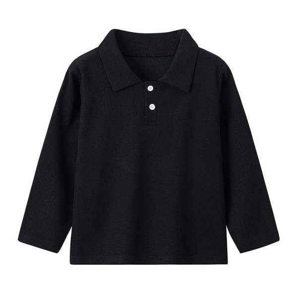 Børne polo t-shirt med krave og knapper Polyester t-shirt med lange ærmer Ensfarvet sportst-shirt til drenge og piger sort 8