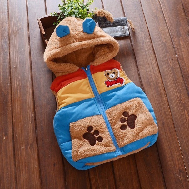Børne quiltet vest med bamse lyseblå 9-12 måneder
