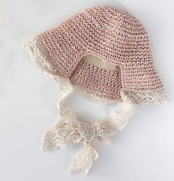 Børne retro stråhat rosa