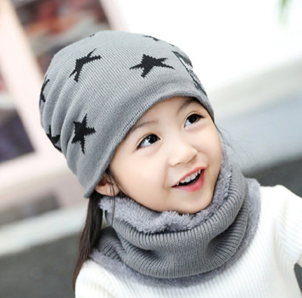 Børne vinterhue og tørklædesæt D12 grå