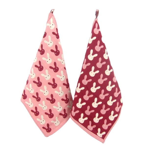 Børnehåndklæde med kaninprint Bomuldshåndklæde til børn Vendbart håndklæde til børn med løkke 35 x 40 cm rosa