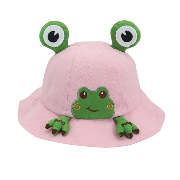 Børnehat frø med øjne Hovedomkreds 46–48 cm Babysommerhat 6–24 måneder Bomulds-polyester solhat rosa