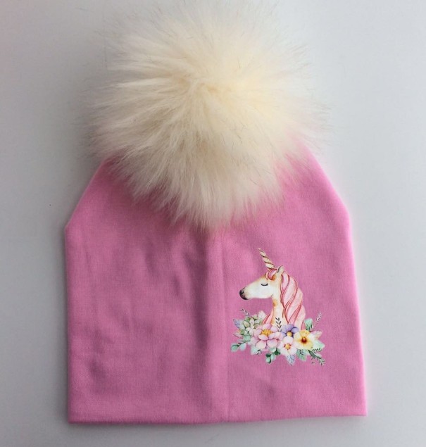 Børnehue med enhjørning rosa
