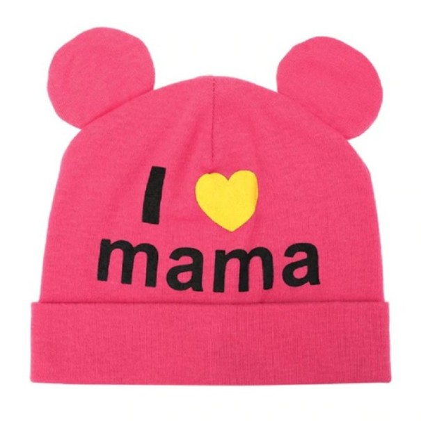 Børnehue med ører I LOVE MAMA rosa