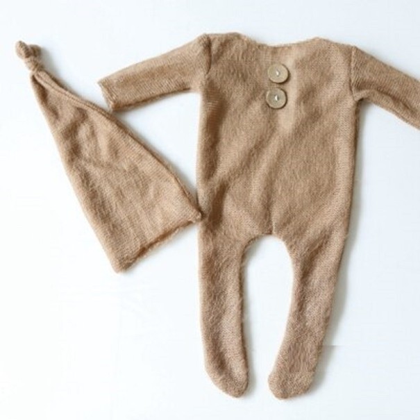 Børnesæt med hue og heldragt brun