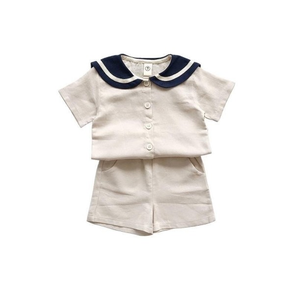 Børneskjorte og shorts L1426 beige 12-24 måneder