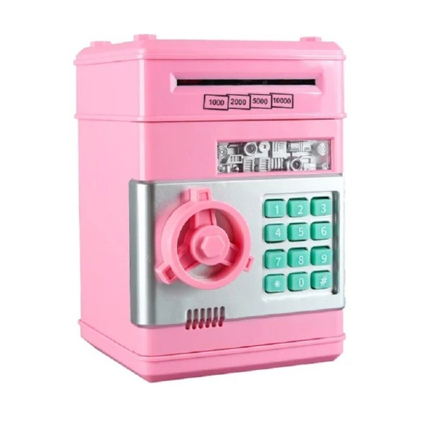 Børnespareboks, pengeskab, elektronisk spareboks til børn, 18,5 x 12 x 12,5 cm rosa