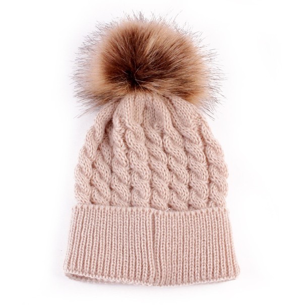 Børnestrikhue med pompon J857 brun