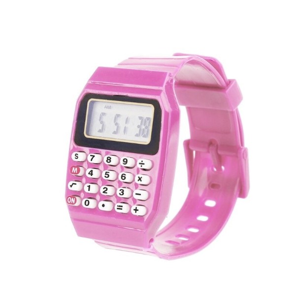 Børneur med lommeregner rosa
