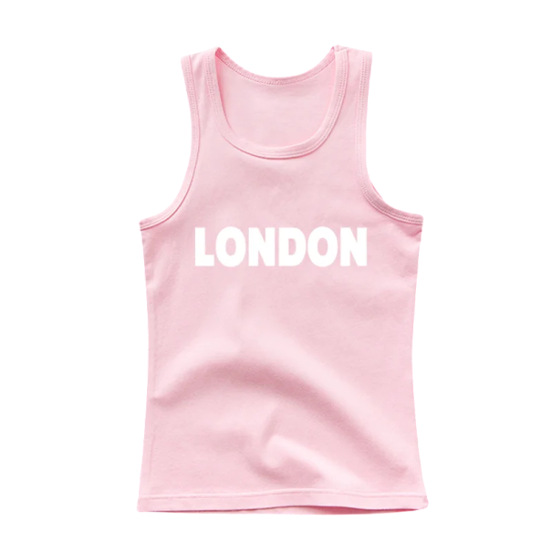 Børns bomulds tanktop med London tryk Enfarvet ærmeløs T-shirt med O-hals Bekvem sommer top til drenge og piger Forskellige farver rosa 12