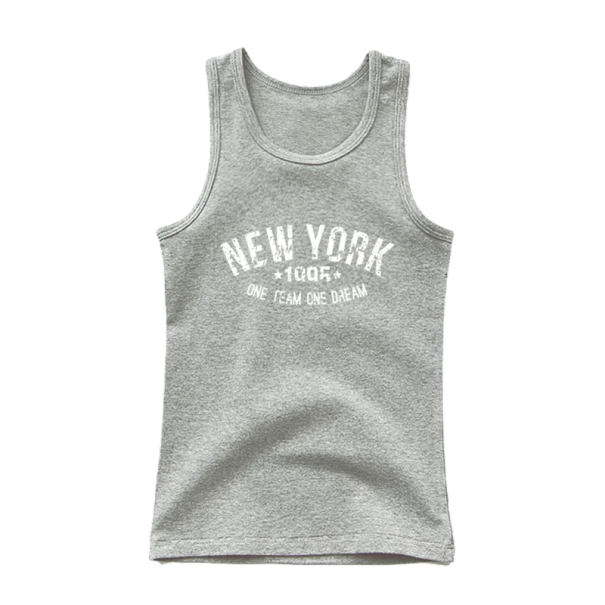 Børns bomulds tanktop med New York tryk Enfarvet ærmeløs T-shirt med O-hals Stilfuld sommer top til drenge og piger Forskellige farver grå 8