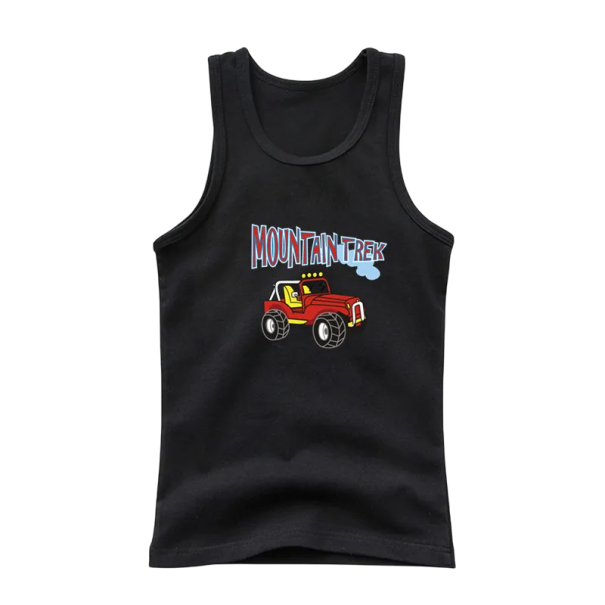 Børns bomulds tanktop med traktortryk Enfarvet ærmeløs T-shirt med O-hals Sommer top til drenge og piger Behagelig i forskellige farver sort 4