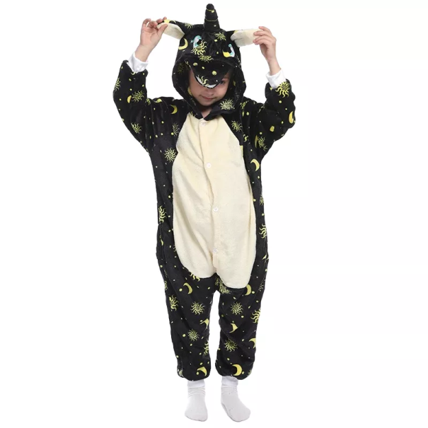 Børns enhjørningsjumpsuit sort 5-6 år