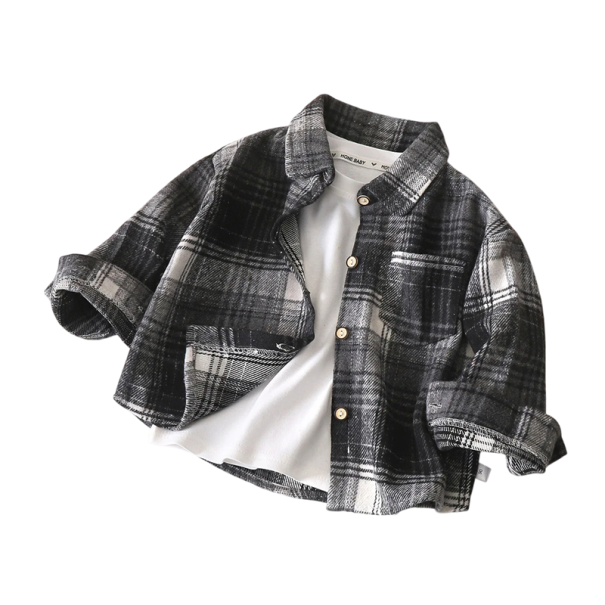 Børns vintage ternede skjorte med lange ærmer Sort/Hvid Stilfuld cardigan med krave og knapper 5