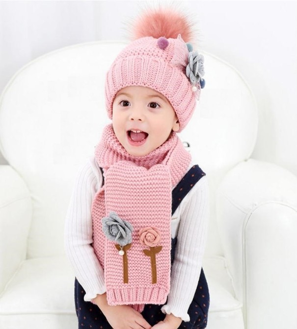 Børns vinterhue og tørklæde A205 rosa Børns vinterhue og tørklæde A205 rosa