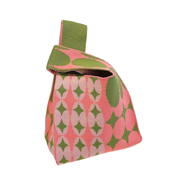 Borsa a maglia da donna con motivo geometrico 20x35 cm poliestere con fodera in cotone borsa per uso quotidiano rosa