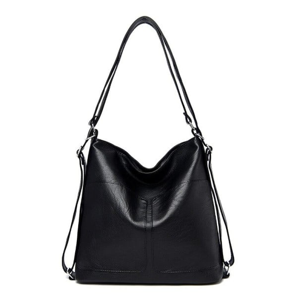Borsa a spalla grande nera da donna in pelle sintetica Borsa morbida e spaziosa con tracolla lunga e accessori in metallo 35 x 35 x 16 cm 4