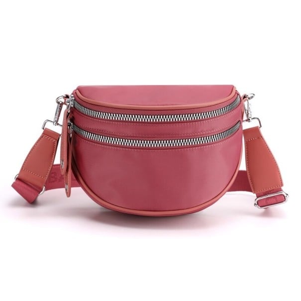 Borsa a tracolla da donna a forma di mezzaluna in nylon Due scomparti con zip Tracolla larga regolabile con moschettoni 23 x 18 x 13 cm rosa antico