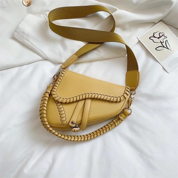 Borsa a tracolla da donna a forma di sella Tracolla in tessuto largo e intrecciato Bordo intrecciato decorativo PU pelle e poliestere 17 giallo scuro