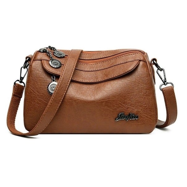 Borsa a tracolla da donna con diversi scomparti con zip e tasca sul retro Tracolla staccabile con ganci metallici 24 x 10 x 15 cm marrone