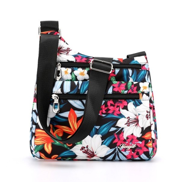 Borsa a tracolla da donna con stampa Più tasche con zip Può contenere anche un tablet più piccolo Spallaccio largo Nylon e poliestere 28 x 26 x 8 cm 4