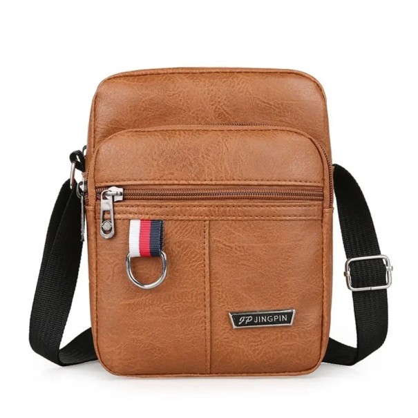 Borsa a tracolla da uomo in ecopelle 20×15×9 cm Borsa impermeabile con grande capacità Marrone e nera Borsa casual da esterno marrone