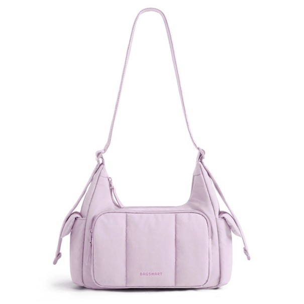 Borsa a tracolla in nylon trapuntato Borsa a spalla capiente con tasche con zip Dimensioni 21 x 16 x 7 cm Borsa scolastica per scuola viola chiaro