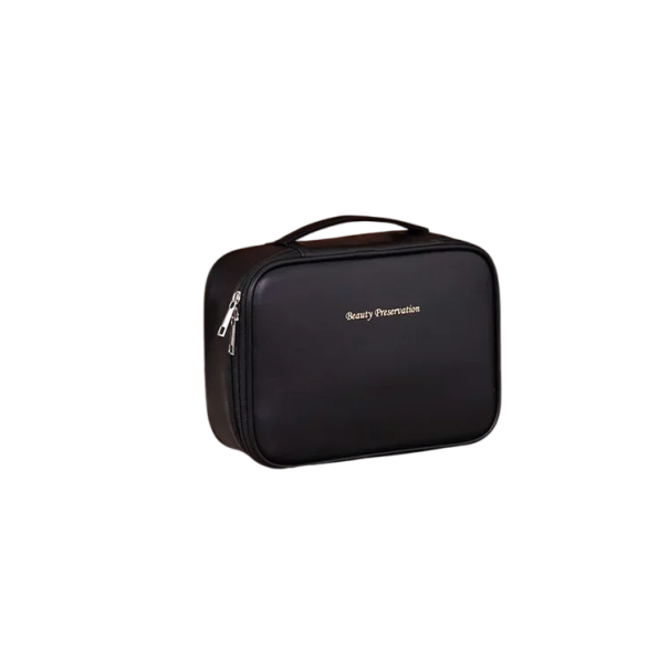 Borsa cosmetica di lusso per donna 24 x 17,5 x 9 cm Organizzatore da viaggio ad alta capacità Borsa da toilette portatile in PU Borsa per il trucco nero