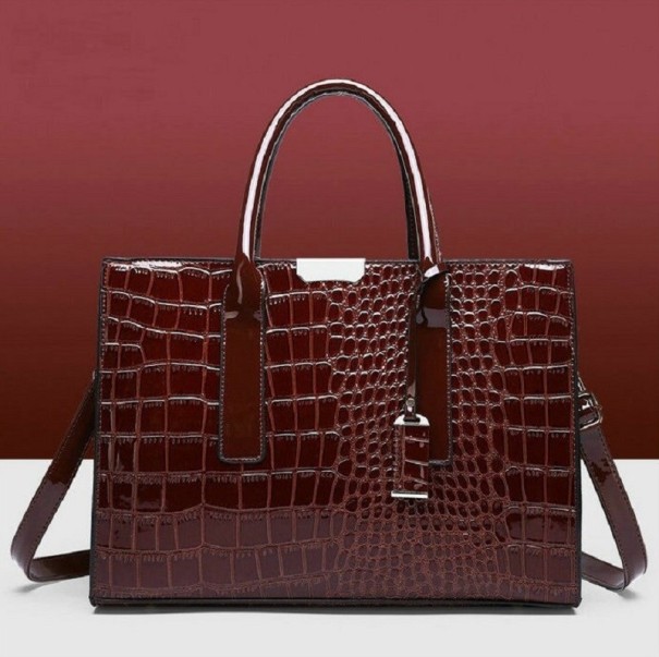Borsa da donna con motivo in pelle di coccodrillo M1753 marrone scuro