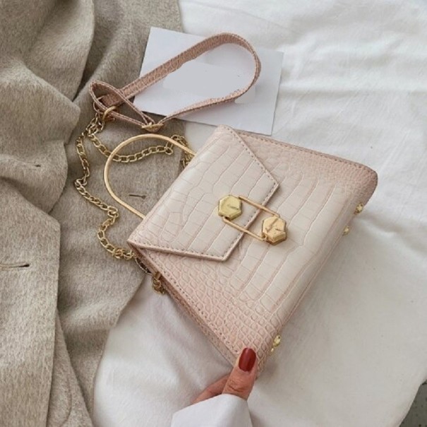 Borsa da donna con motivo in pelle di coccodrillo M989 beige