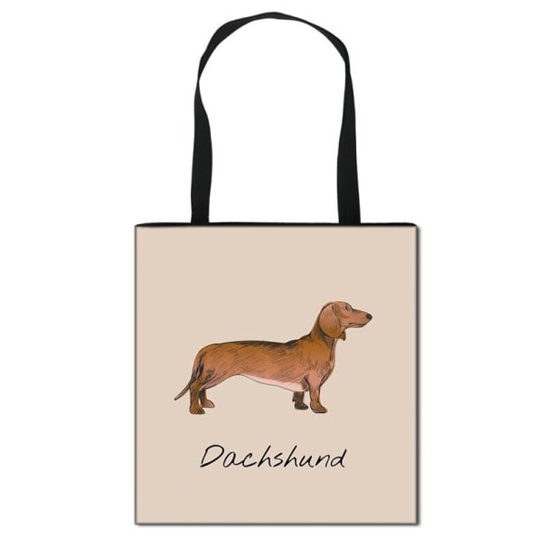 Borsa da donna in poliestere con stampa di bassotti 34,5 x 34,5 cm Borsa per la spesa con due manici neri Forma quadrata Per amanti dei cani 2