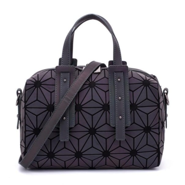 Borsa da donna olografica a mano e a spalla Tracolla staccabile Motivo geometrico Chiusura con zip PVC e poliestere 27 x 19 x 13 cm 1